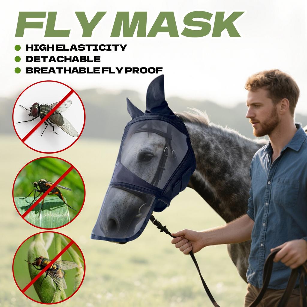 Маска от мух для осла с защитой ушей, дышащая маска от мух для мула с длинной защитой ушей из мягкой сетчатой ткани с регулируемой застежкой