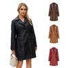 Long Leather Jacket Spring and Autumn Long-sleeved Leather Trench Coat Fashion Female Lapel Single-breasted Jacket