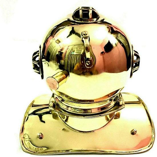 Морской блестящий латунный водолазный шлем часы настольный декоративный элемент 20,32 см