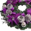 13" Purple Ribbon Christmas Advent Wreath 4 Advent Candles Holder Christmas Centerpiece with Bow Artificial Pine Cones