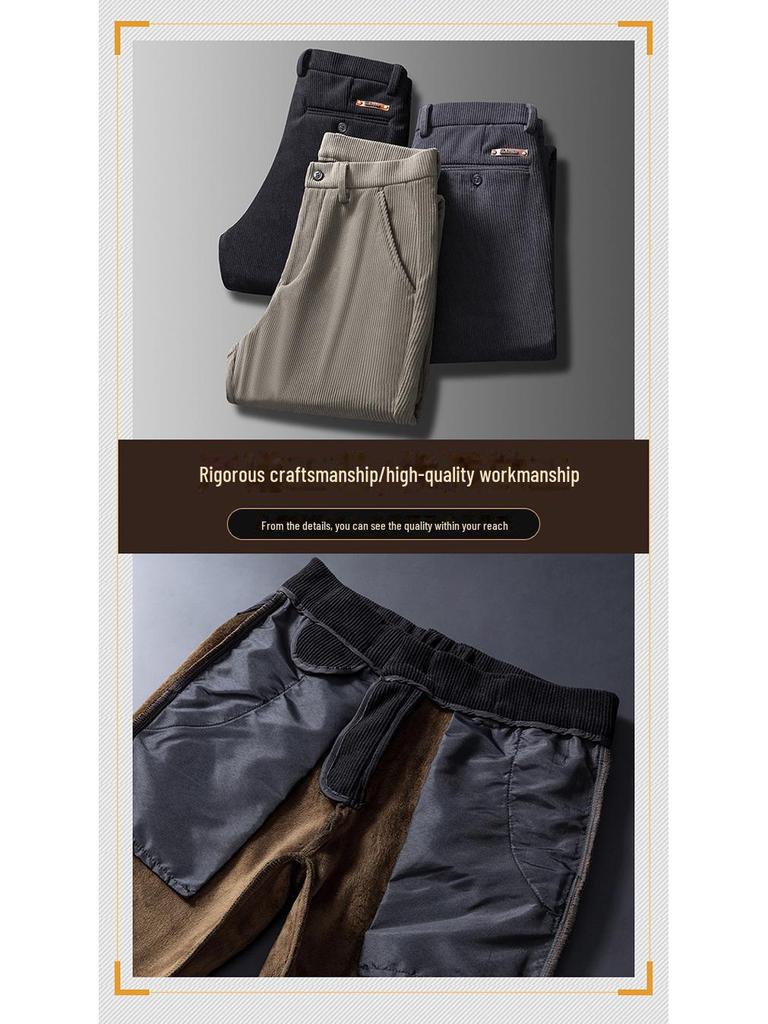 Мужские вельветовые повседневные свободные прямые брюки из бархата — теплые и плотные для осени и зимы