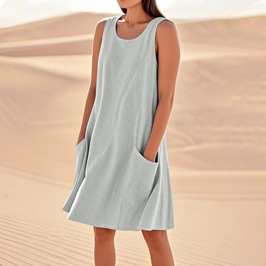 Летние платья для женщин, свободные пляжные повседневные сарафаны без рукавов с карманами, платье-майка