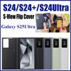 Leather Card Pocke Case for Original Samsung Galaxy S25 Ultra S24 S23 S22 S-View Flip Smart Display LED Transparent Window Cover