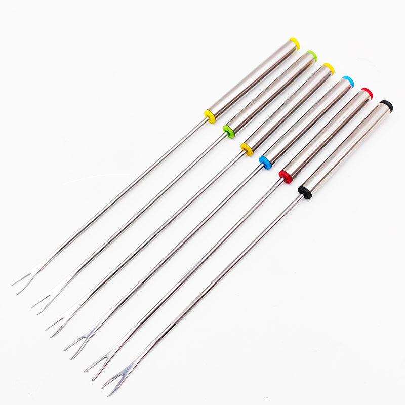 Stainless Steel 24CM Tube Handle Multi-Use Fork for BBQ, Hot Pot, Cheese, Chocolate, Fruit, and Cake