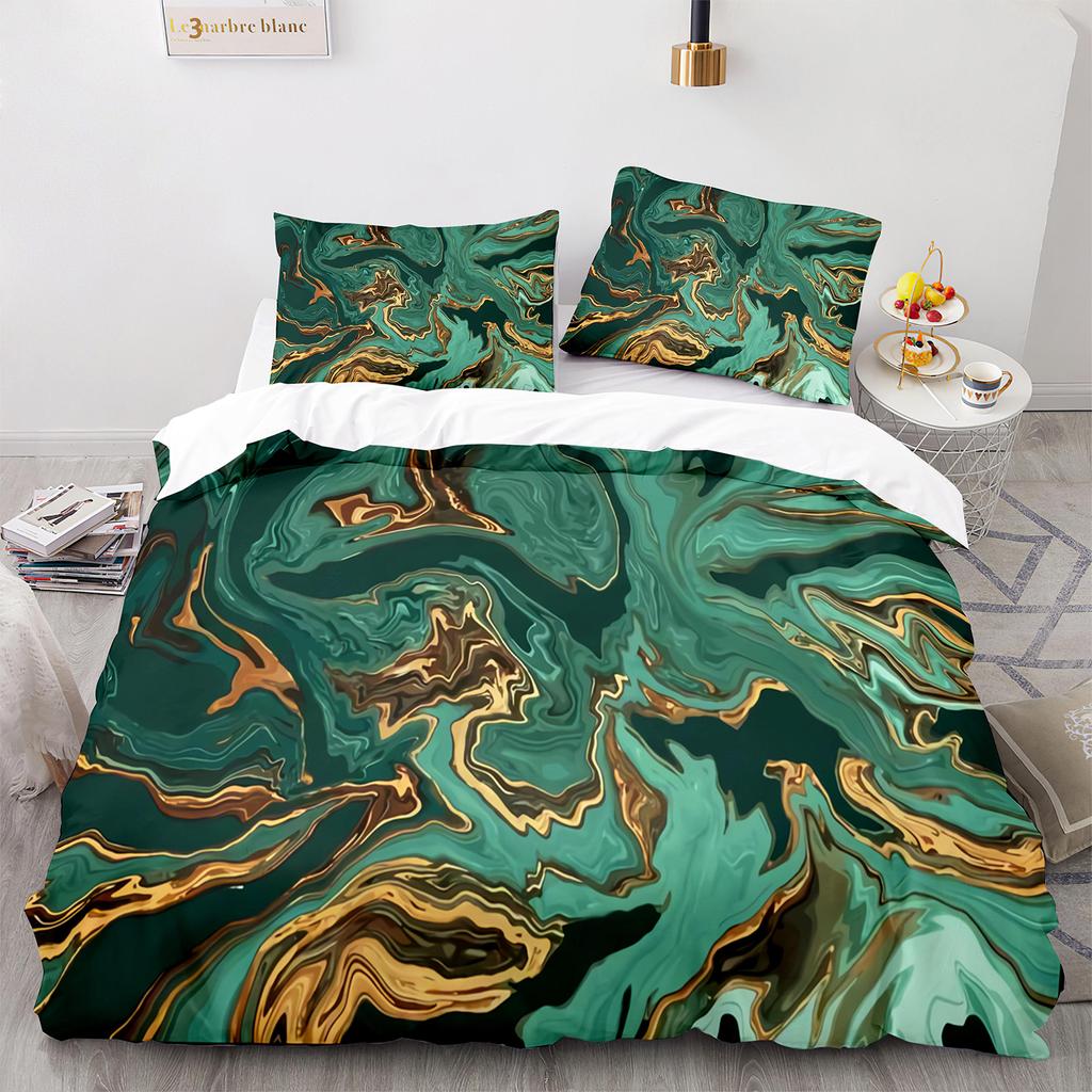 Marble Duvet Cover Set King/Queen Size White Gold Abstract Marble Texture Printed Bedding Set Abstract Polyester Quilt Cover