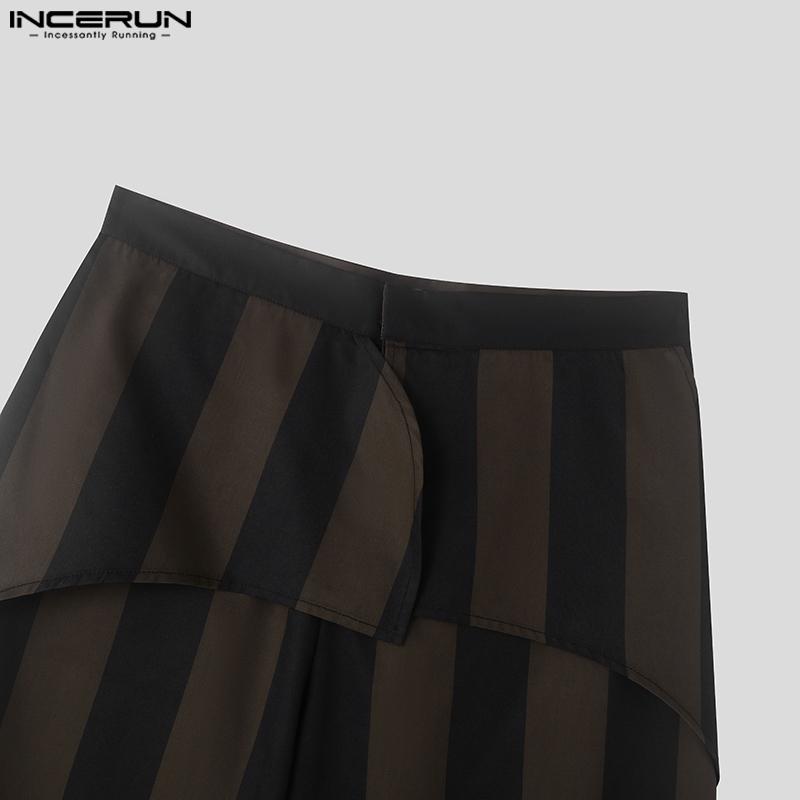 INCERUN Мужские повседневные свободные длинные брюки с застежкой-молнией и полосатыми брюками