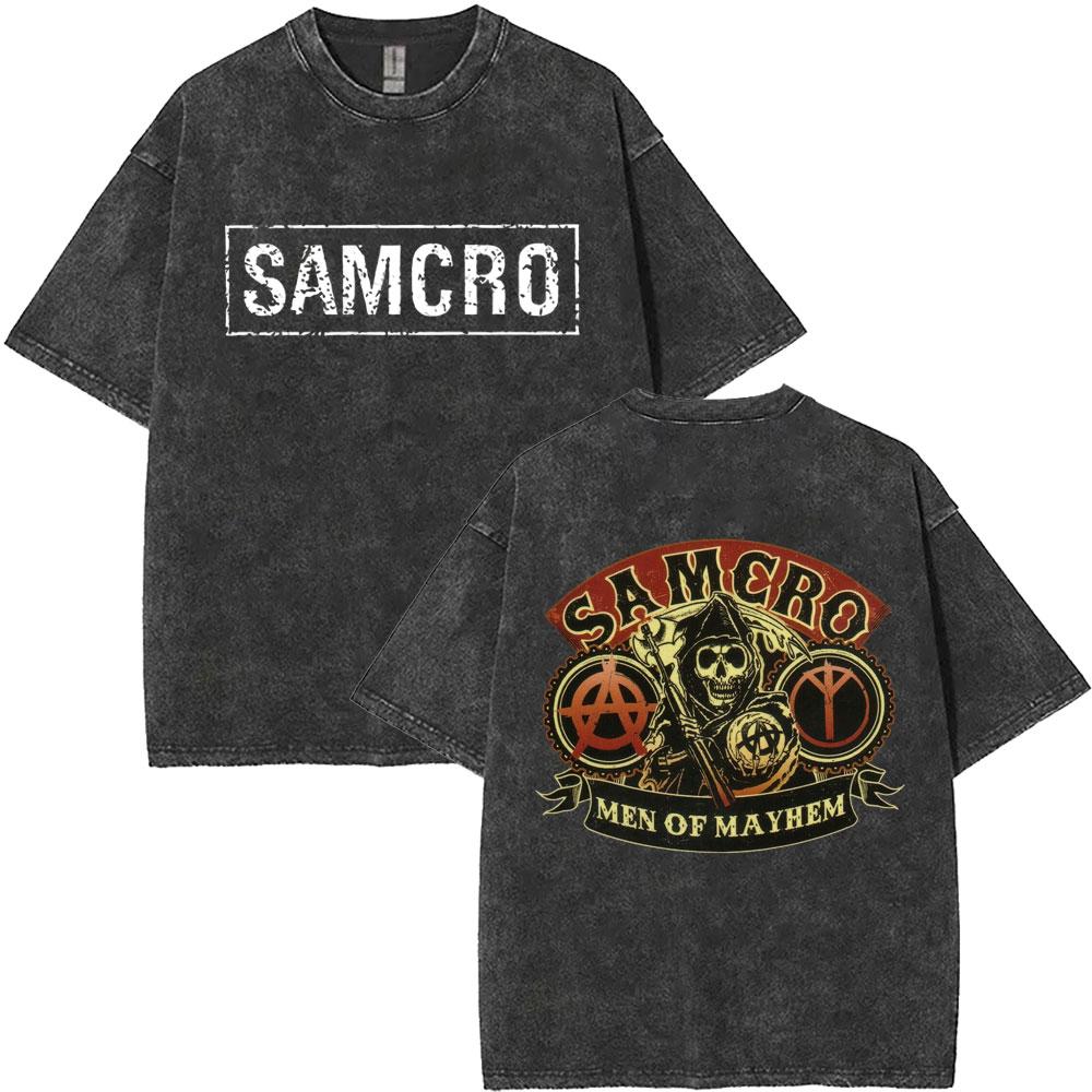 MXLLimited Anarchy Son Samcro Vintage Wash Tshirt Unisexs And Womens Skeleton Hip Hop Rock Casual Tshirt Short Sleeve Top