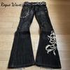RogueWave Новые джинсы женские с высокой талией в стиле Харадзюку, свободные, с вышивкой, в стиле рок-панк, Y2K, микро, ла ретро, широкие штанины