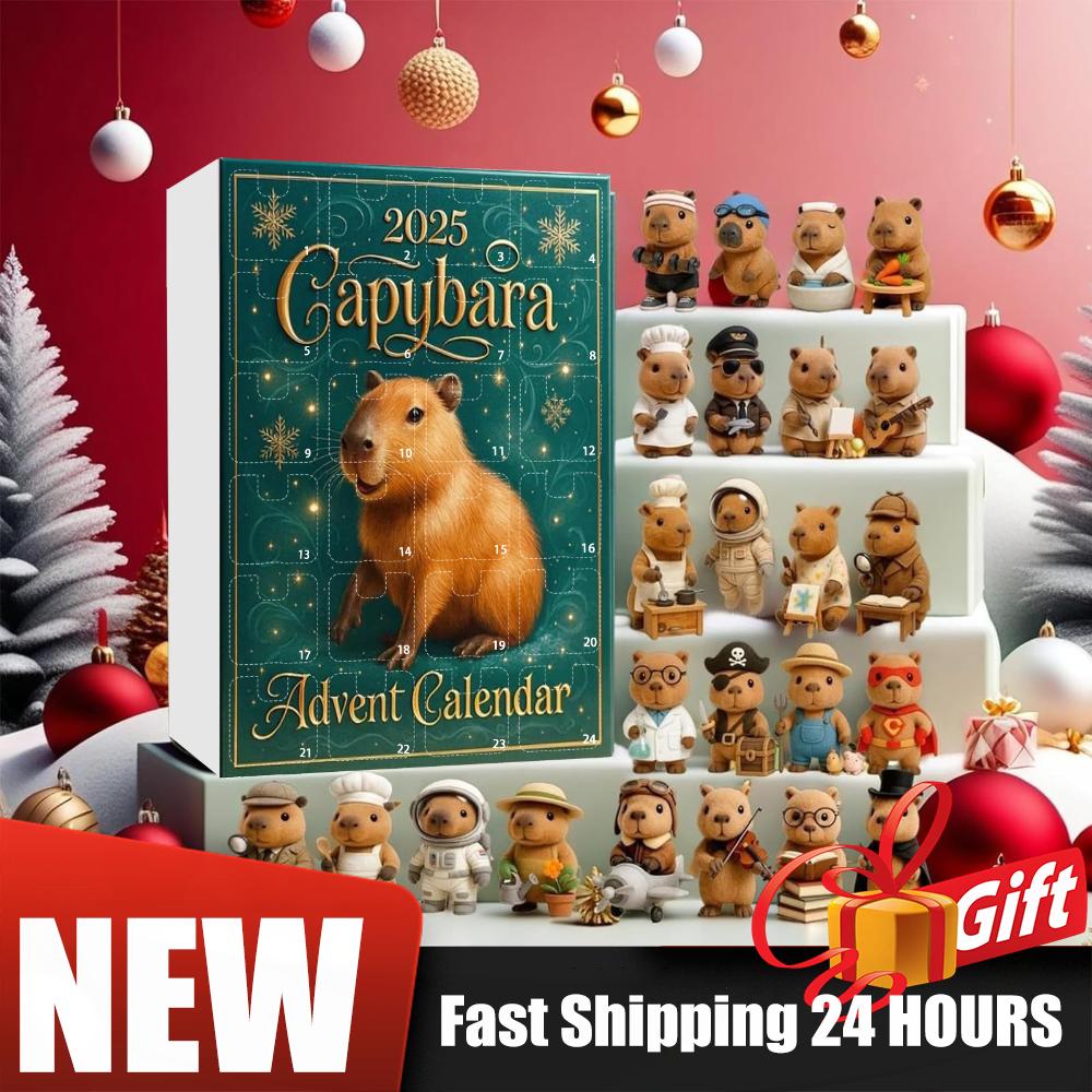 Capybara 24 Days Christmas Countdown Calendar with 24 2D Flat Capybara Ornaments Advent Calendar for Christmas Tree Home Decor