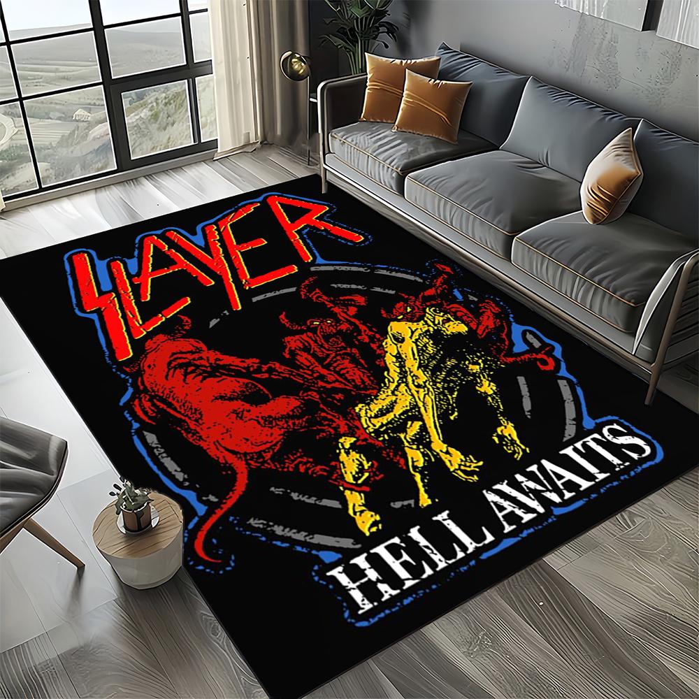 3D Retro Band Slayer Heavy Metal Rcck Sign Carpet Rug for Living Room Bedroom Home Sofa Decoration,Kid Play Non-slip Floor Mat