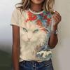 Женская футболка Волны и кошки 3D-печать Короткий рукав Мода Повседневная Уличная Круглый вырез Оверсайз Летняя женская одежда