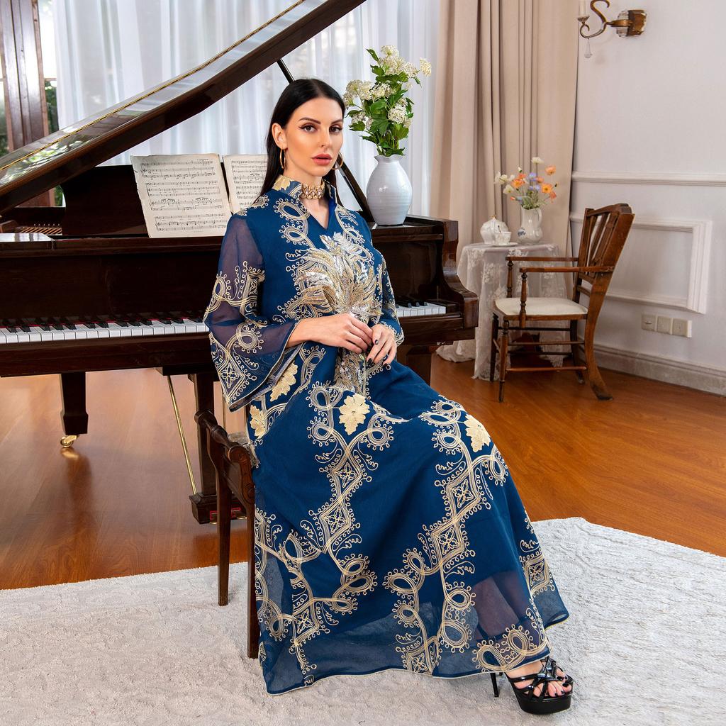 Мусульманское женское платье с вышивкой пайетками, халат, абайя