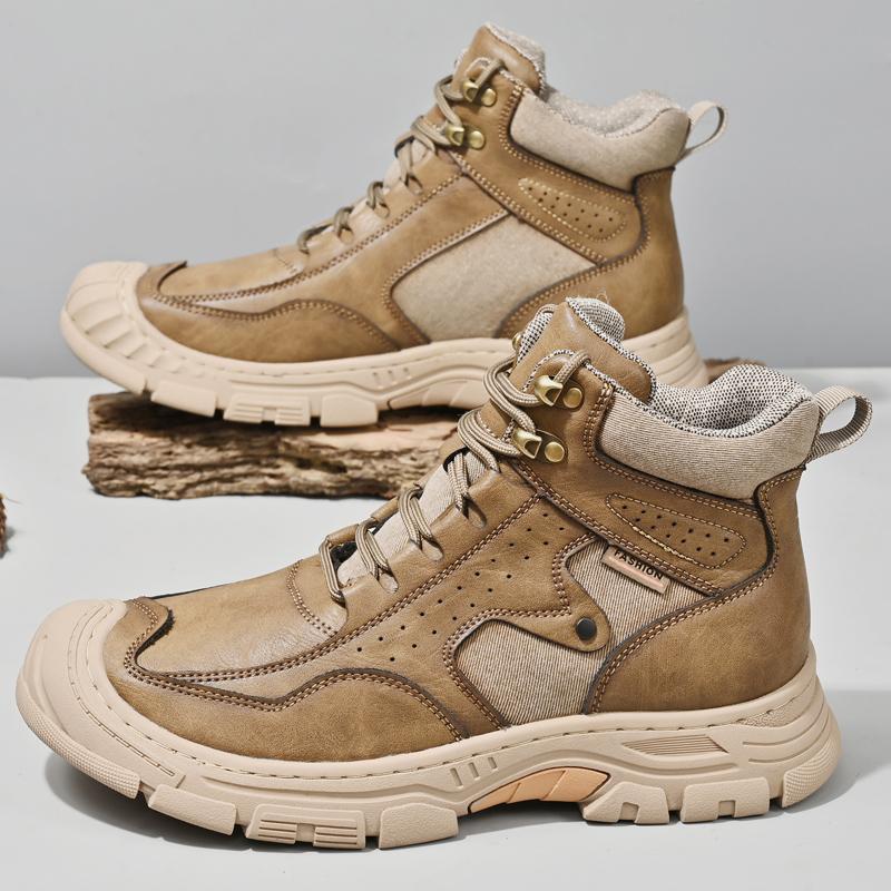 Fashion Platform Motorcycle Ankle Boots for Men Winter High Top Shoe Comfort Man Wear Resistant Short Botas Lace-Up Hiking Shoes