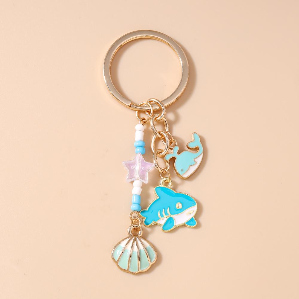 Cute Enamel Whale Shark Fish Keychain Shell Key Ring Pendants for Women Girls Handbag Decor DIY Jewelry Gifts
