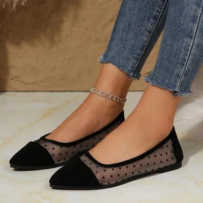 Женские остроносые туфли с неглубоким носком из замши и сетчатой вставкой на мягкой подошве с противоскользящим покрытием, новые туфли на плоской подошве в осеннем сезоне zapatos de mujer