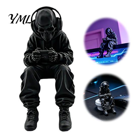 Unique Gifts for Gamers 3D Printed Skeleton Figurine Gaming Desk Decor, Sitting Statue Game Collectible Item Room Decoration, Computer & Edge
