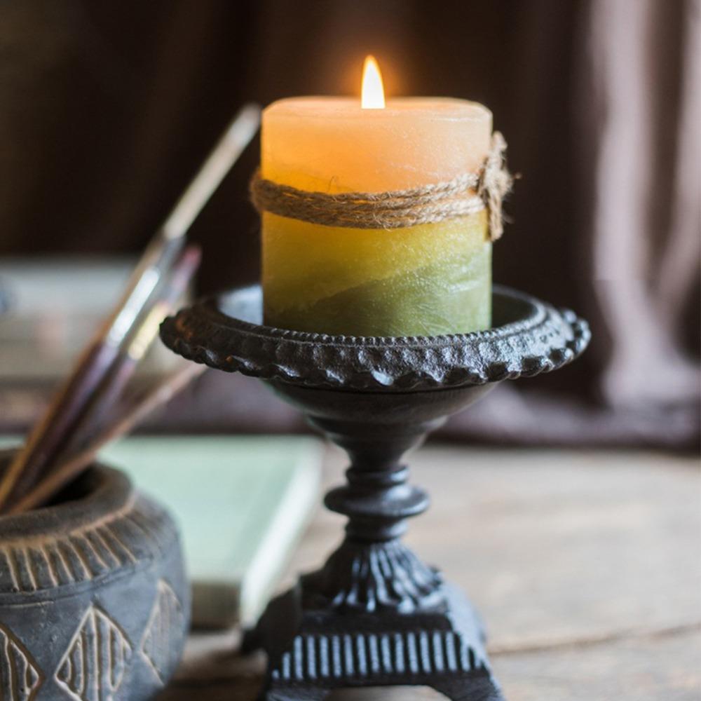 5.12in Vintage Pillar Candle Stand Iron Ornate Iron Candlestick Fireplace Mantel Decor