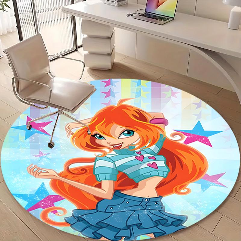 1pc Winx Club Print Round Carpet Chair Round Carpet Suitable for Bedroom Living Room Home Decorative Carpet