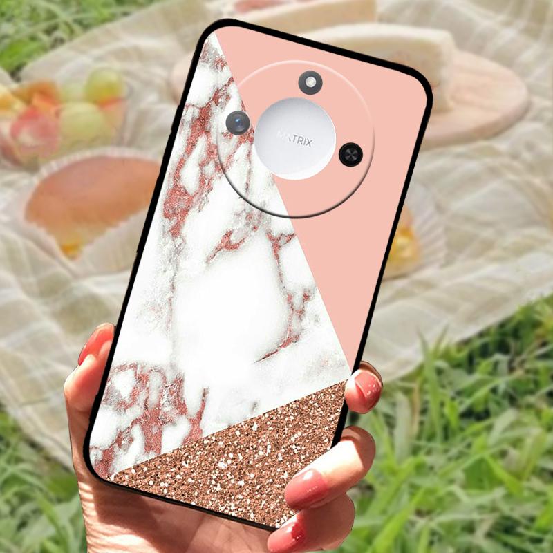 For Huawei Honor X60 Case Flowers Painted Cover Black Silicone Soft TPU Phone Case For Honor X60 Protective Shell Bumper