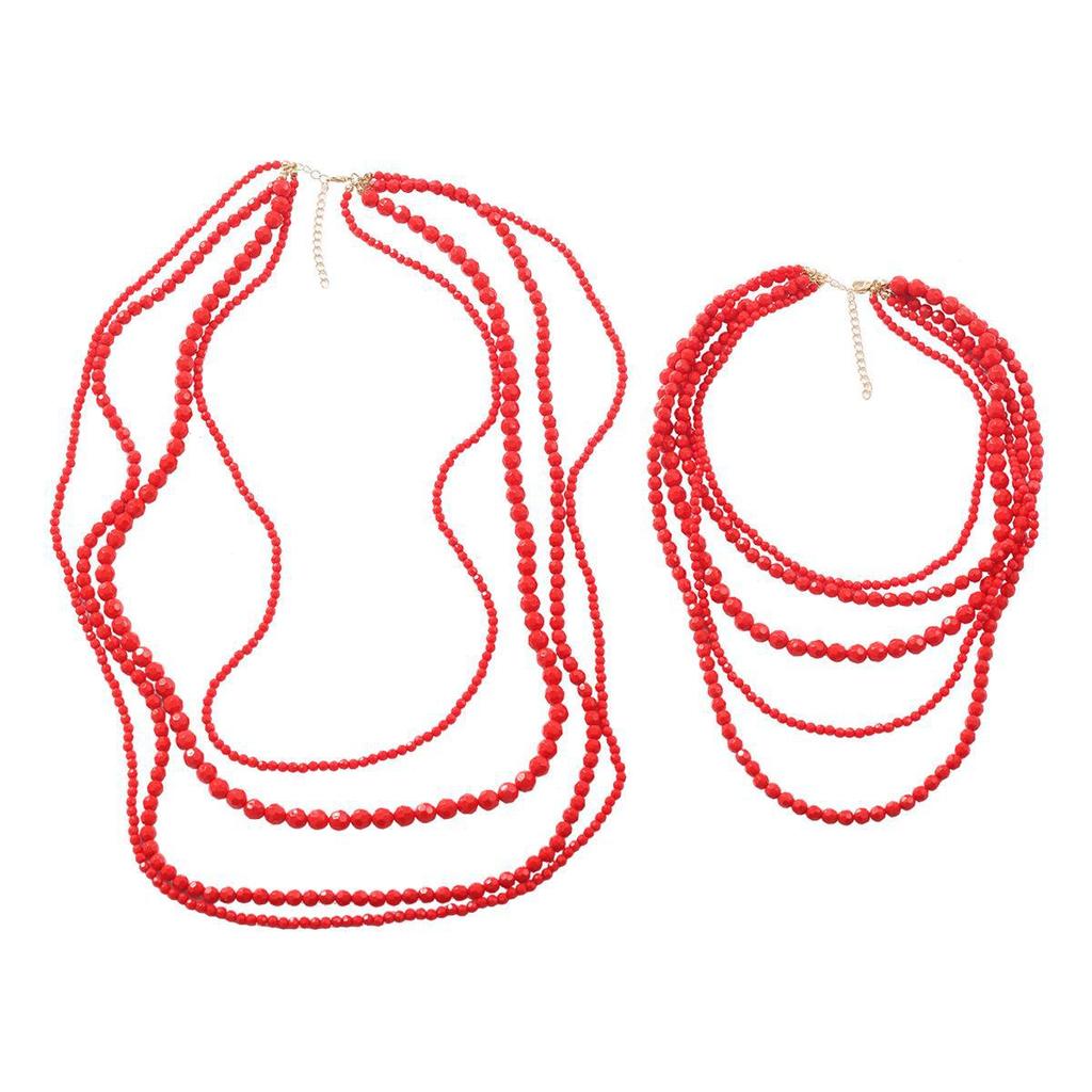 Z Series Red Rice Beads Multi-Layer Retro Women's Necklace