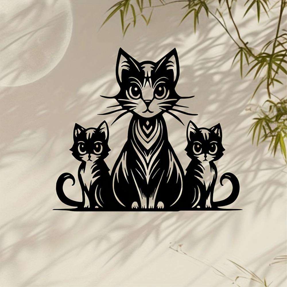 Винтажное металлическое настенное искусство Мать-кошка Котята Полосатый Фантастический Силуэт Геометрический Узор Декор Гостиной Подарок для Любителей Кошек
