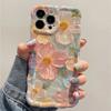 Retro Oil Painting Flowers Phone Case For iPhone 13 14 15 16 ProMax 12 11 Luxury Shockproof Silicone Phone Cover Artistic Decor