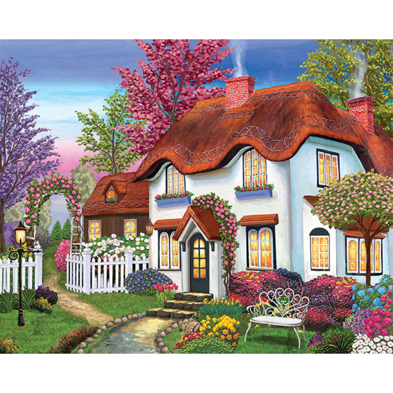 Алмазная картина Пейзаж Полная алмазная мозаика Красивый дом Полная круглая алмазная вышивка