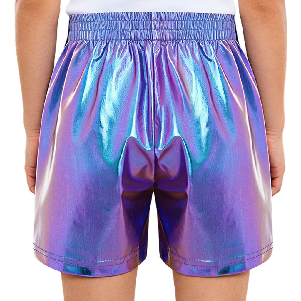 Children‘s Hip Hop Dance Shorts Metallic Finish Elastic Waistband Tear Away Side Buttons with Pockets for Stage Recital