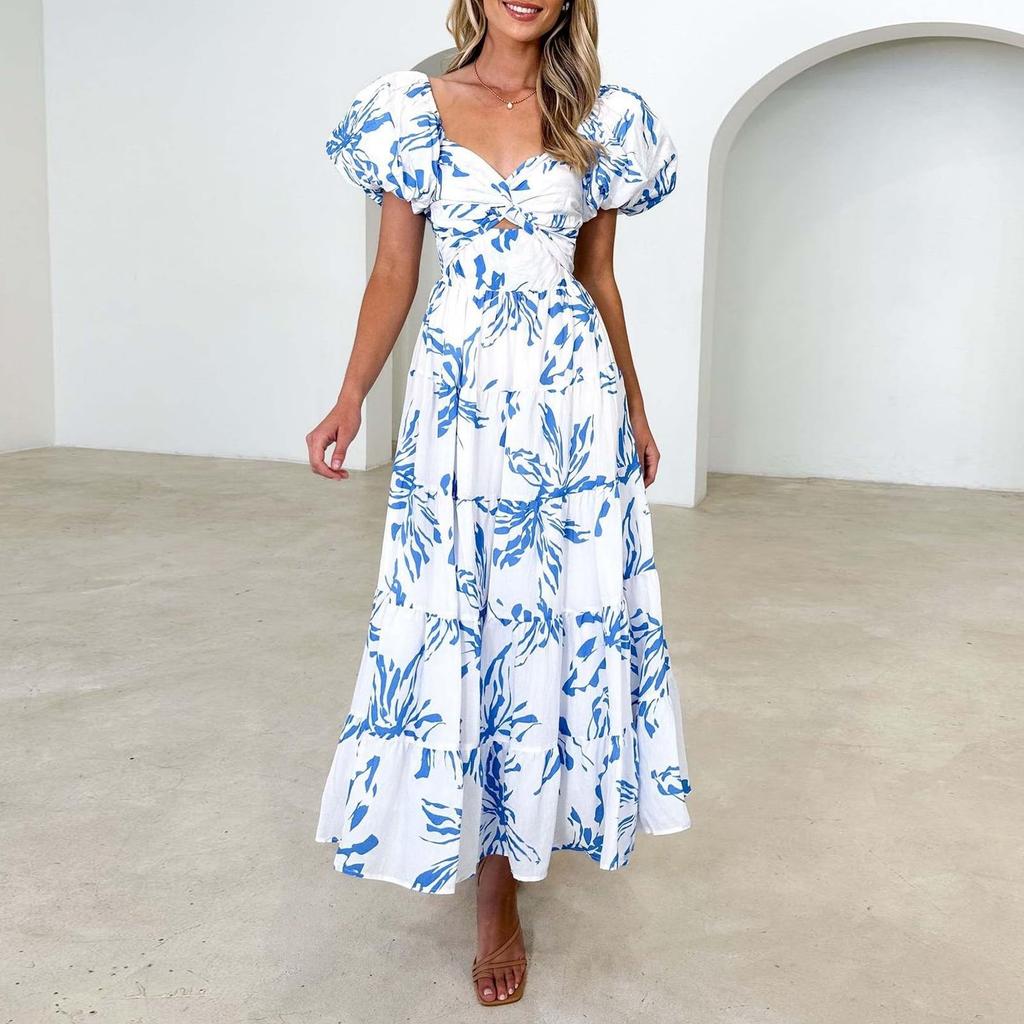 Spring Formal Dresses For Women V-Neck Floral Long Dress Casual Summer Dresses For Women Floral Formal Dress