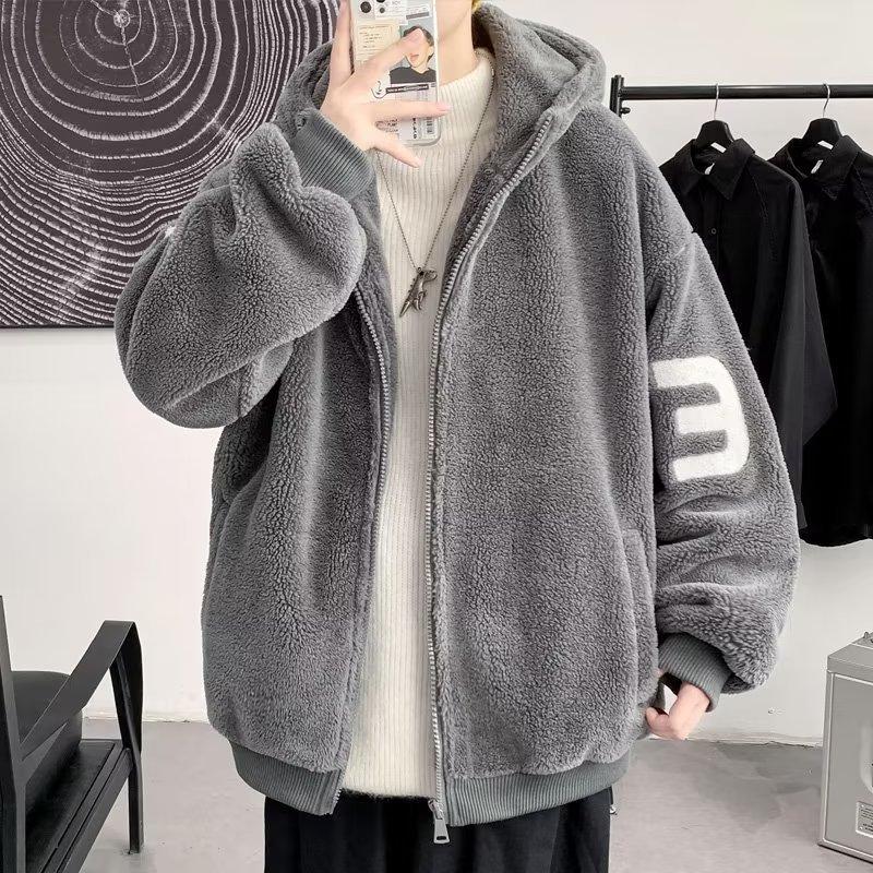 Men's Winter Large Size Youthfulness Warm Loose Short Casual Collar with Hood Zip Cardigan Jacket Outdoor Sports Tops