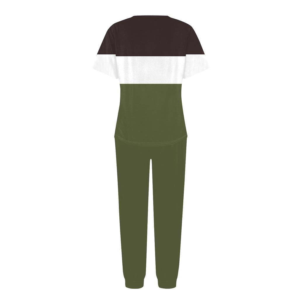 Женский спортивный костюм с V-образным вырезом и коротким рукавом, свободные брюки