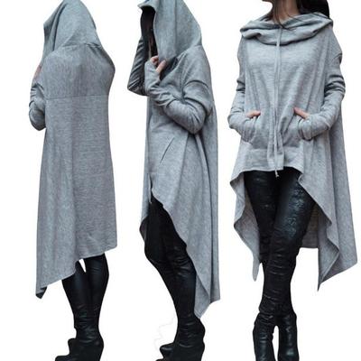 Осень/Зима Wish Новинки Amazon Женский Длинный Худи Однотонный