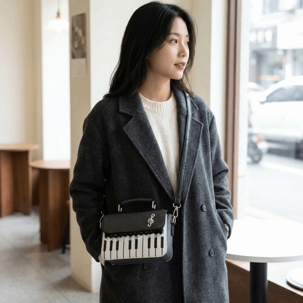 Contrast Color Piano Note Crossbody Bag PU Leather Handbag Creative Square Shoulder Bag Travel