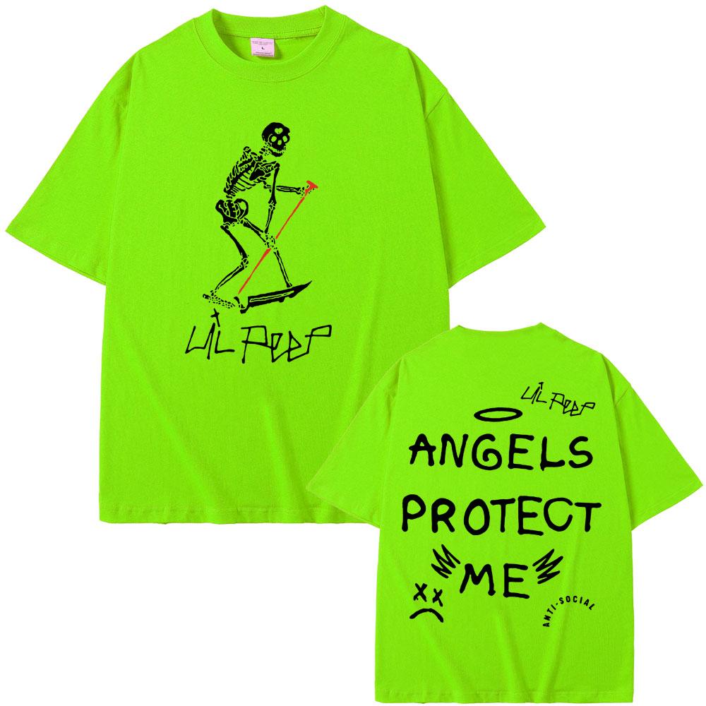 Футболки с графикой скелета рэпера Lil Peep Cry Baby Angels Protect Me для мужчин и женщин, хип-хоп, винтажные, оверсайз, с коротким рукавом