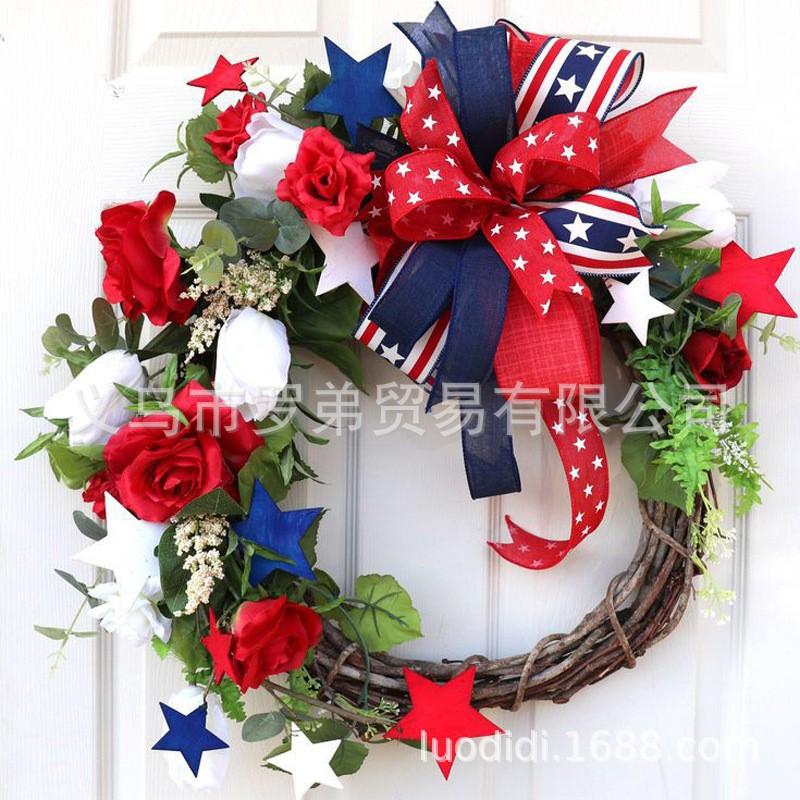 4th Of July Wreath Door Hanging Decoration With USA Flag Patriotic Party Home Outdoor Festive Display