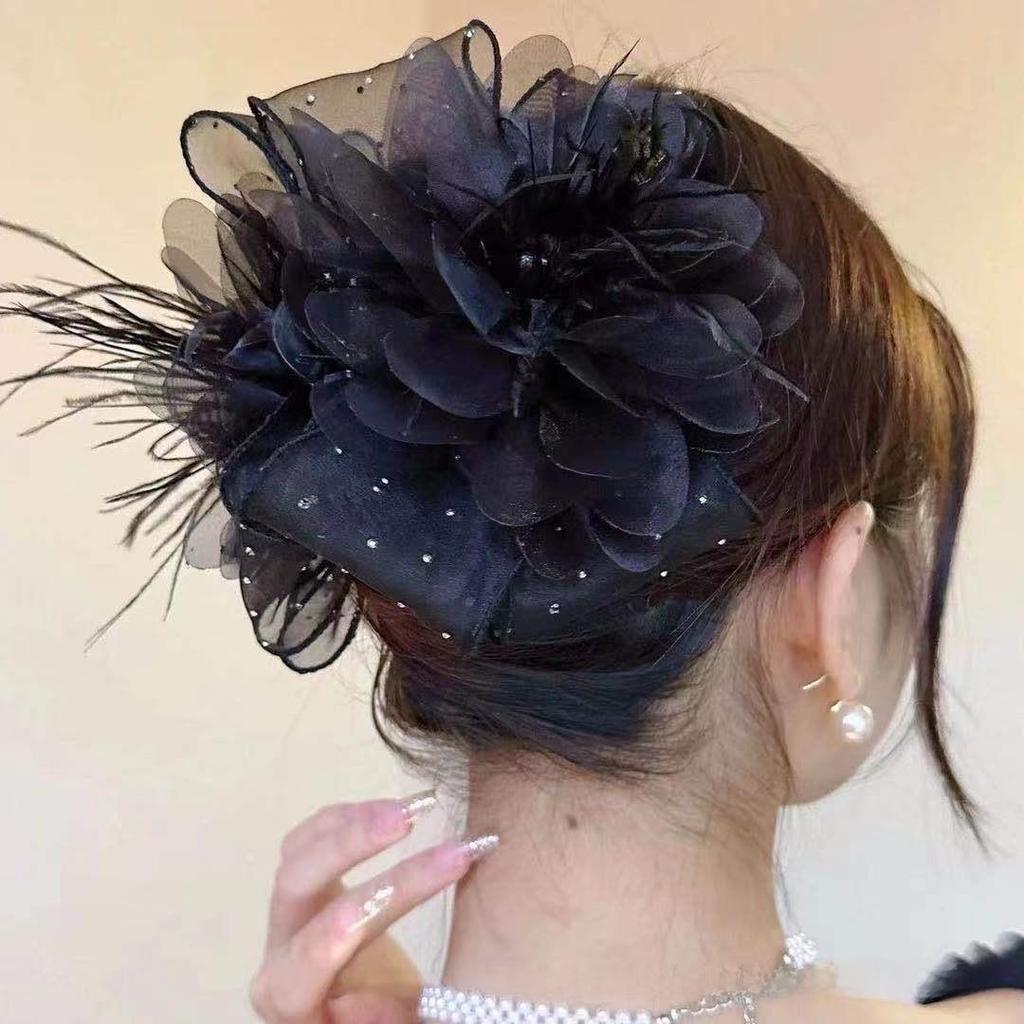 Large Feather Bow Mesh Hair Clip for Volume