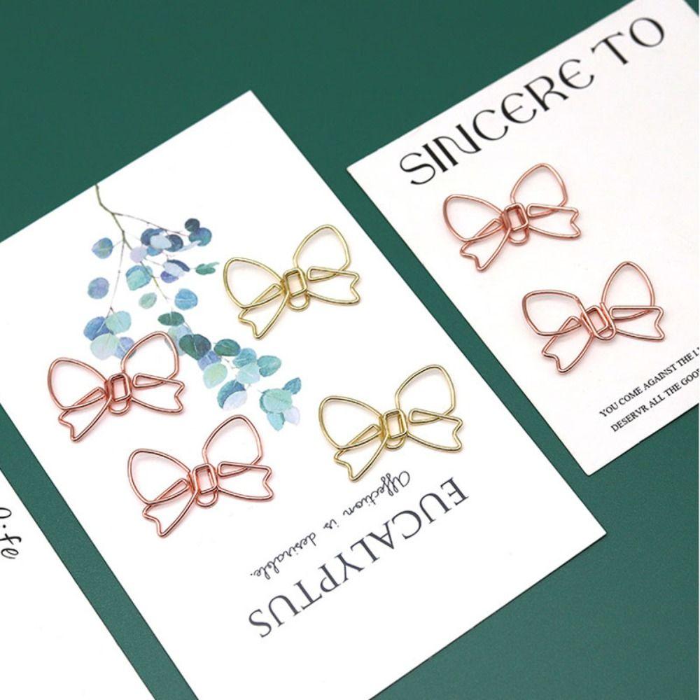 10PCS Stationery Metal Bowknot Paper Clips Special-shaped Gold Bookmark Clip Creative Paper Clamps Office/School