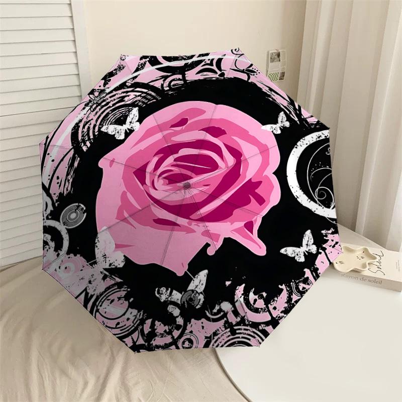 1PC Rose Butterfly Umbrella-8-Rib Reinforced, Automatic Open, Lightweight & Durable, Cute Fashion Accessory for Outdoor-P0701