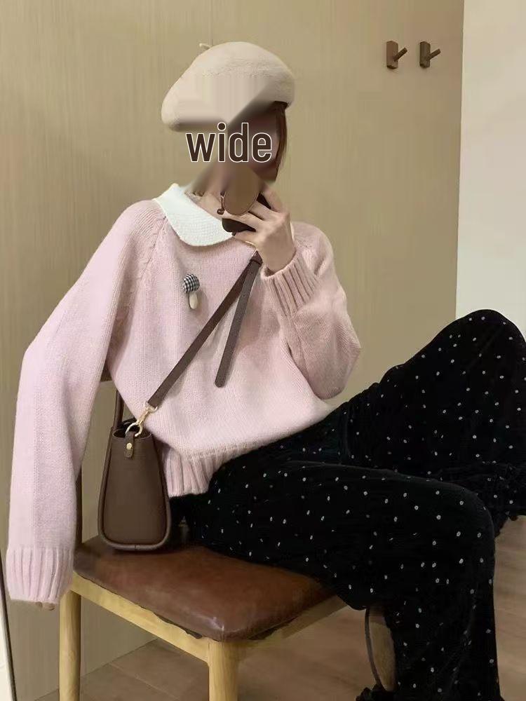 Winter Korean Style Slimming Casual Student Lazy Pullover Knitwear with Sweet Doll Collar
