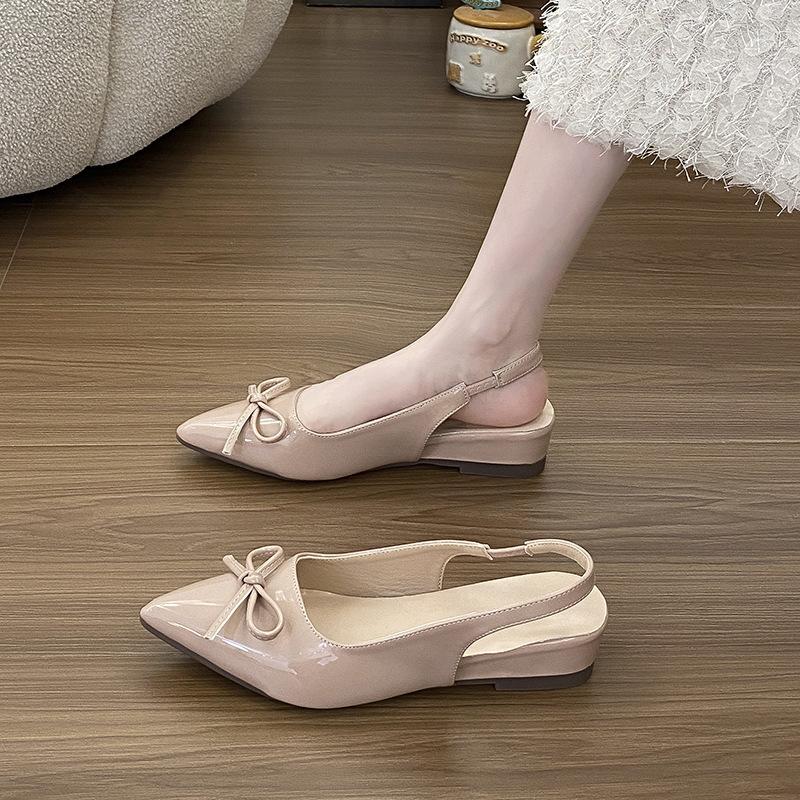 Лакированная кожа, острый носок, сумка-бант на подъеме, женские летние новинки, с юбкой, толстая подошва, танкетка, модная обувь