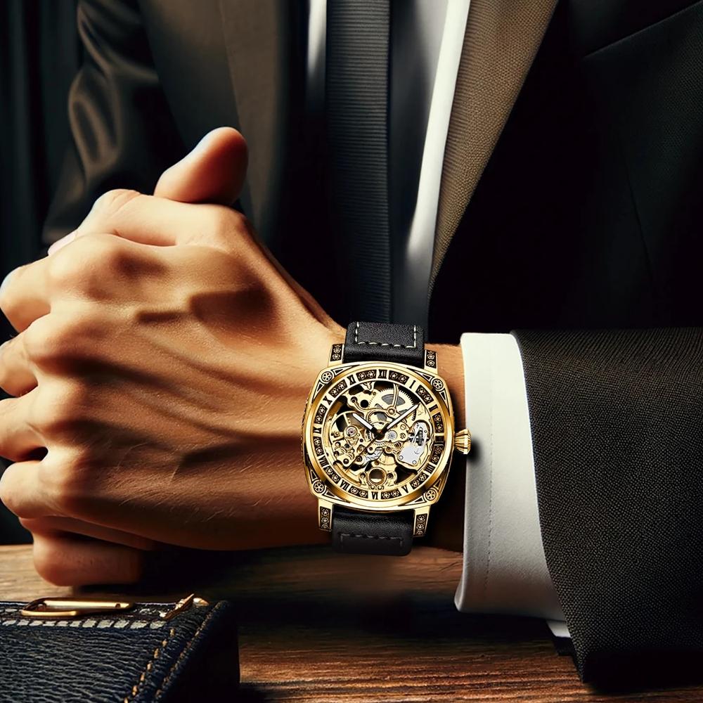 TEVISE Скелетон механические часы мужские винтажные гравированные автоматические механические наручные часы серебряный ремешок из нержавеющей стали