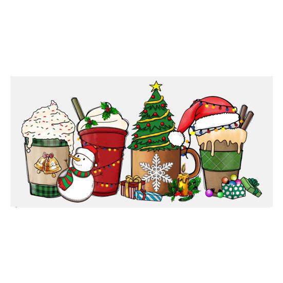 Наклейка на чашку Рождественская елка Санта-Клаус Водонепроницаемая самоклеящаяся Отличная липкость Противоскользящая прозрачная печать Кофейная чашка УФ DTF наклейка