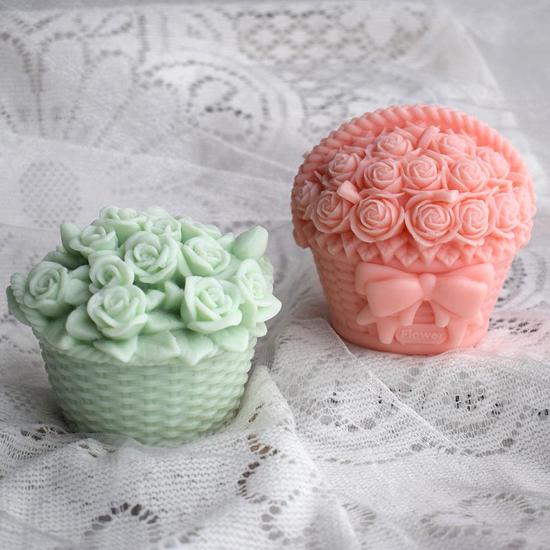 New Rose Basket Silicone Candle Mold Flower Soap Resin Plaster Mold DIY Wedding Decor Scented Candle Making Tool Valentine's Day Gift