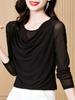 Korean Mesh Print Spring and Autumn Black Bottoming Shirt Female Within The Fashionable Yangqi Small Shirt T-shirt Female Lace Tops