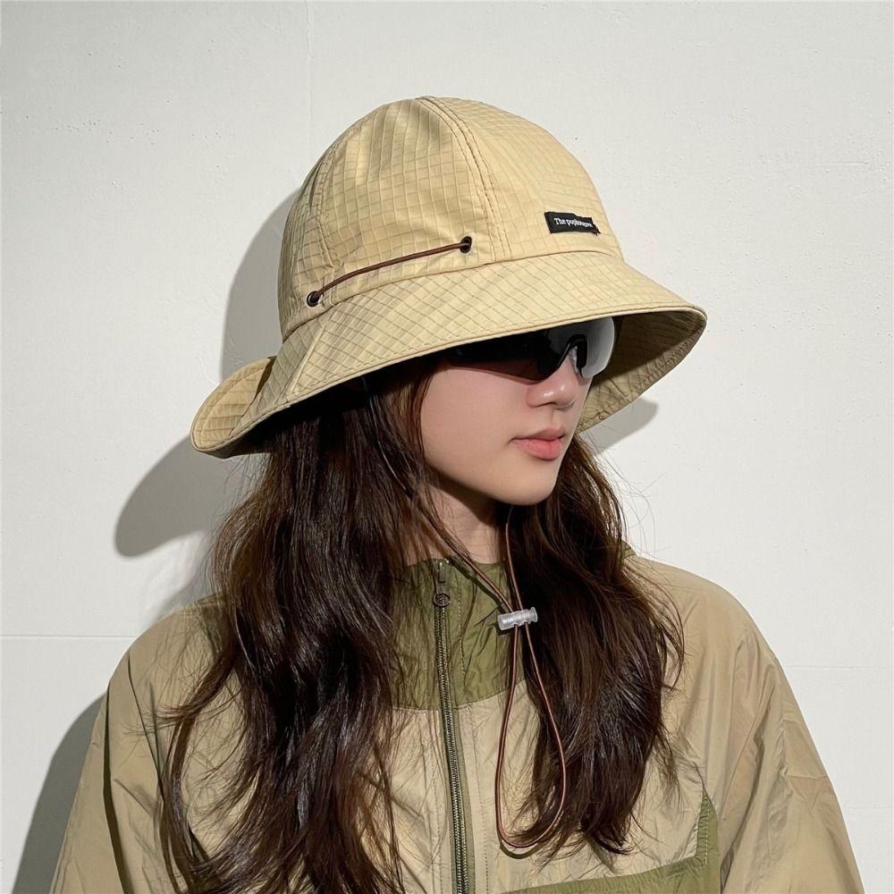 with Neck cover Drawstring Fisherman Hat Solid Color Hiking Hat Wide Brim Sun Hat Unisex