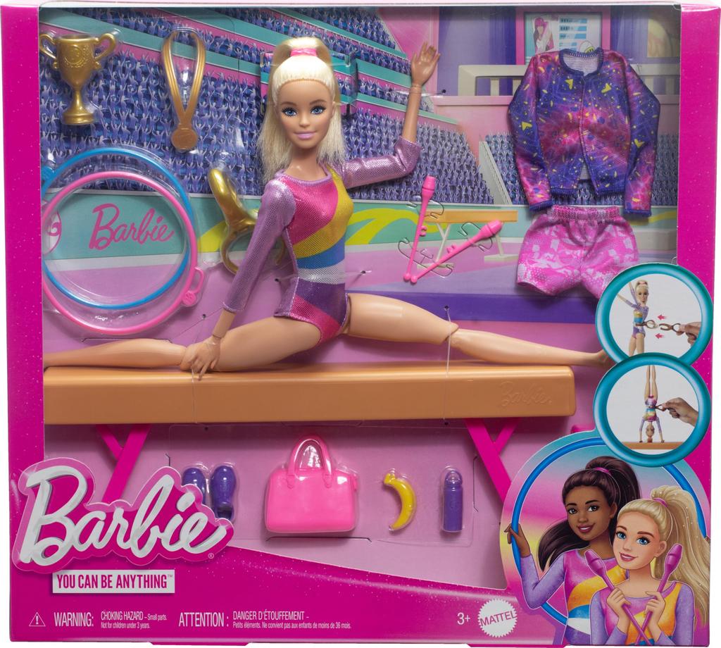 Barbie Career Playset Gymnastics Set Blonde Gymnastics Fashion Doll C Clip for Flip Action Balance Beam Warm Up Suit Accessories &