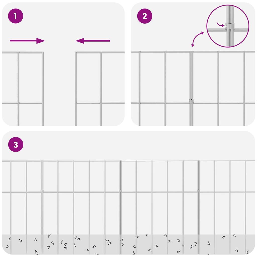 Garden Fence Panel 12 pcs Galvanized Steel Silver
