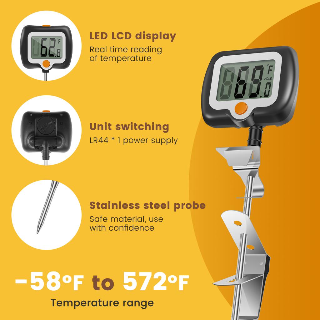 Digital Candy Thermometer with Pot Clip Kitchen Thermometer for Cooking Baking and Candy Making Stainless Steel Probe 2