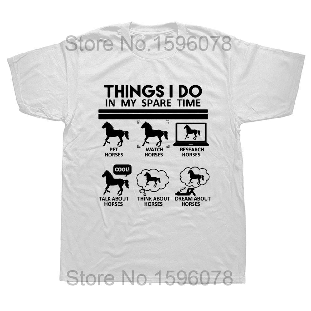 Забавные вещи, которые я делаю в свободное время Футболки для любителей лошадей Графическая модная Новая хлопковая футболка с коротким рукавом и круглым вырезом Харадзюку