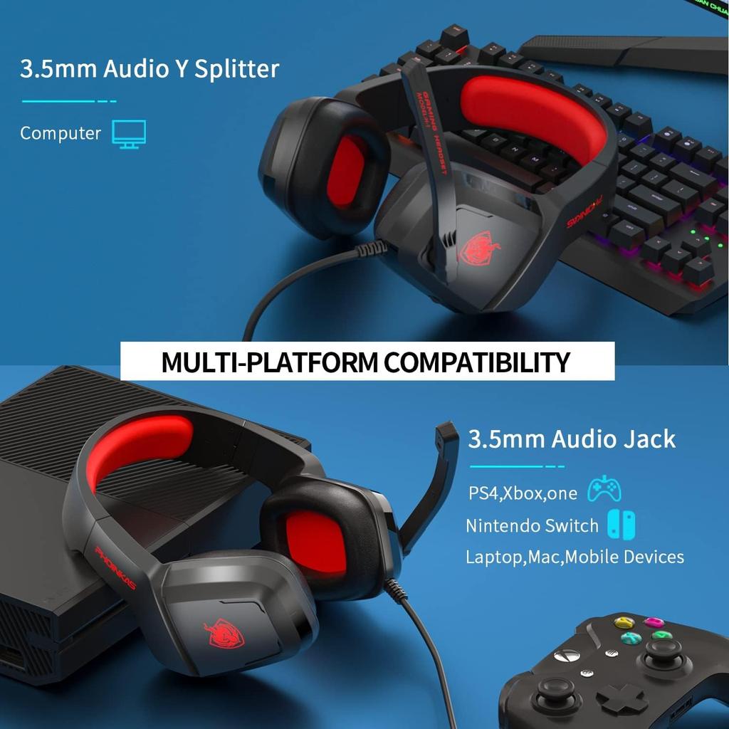 H1 Gaming Headset for PS4/ PS5/ PC/ Laptop, Stereo Over Ear Gaming Headphones with Noise-Canceling Mic